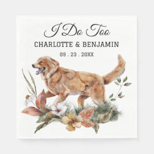 Custom Watercolor Floral Dog Wedding Napkins