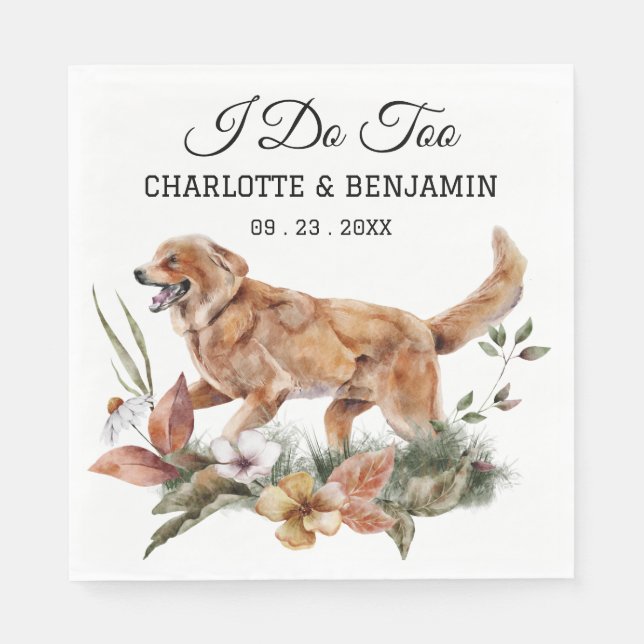 Custom Watercolor Floral  Dog Wedding  Napkins (Front)