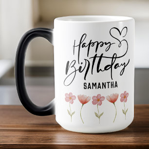 Custom Watercolor Floral Girl Happy Birthday Mug