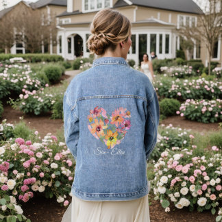 Custom Watercolor floral heart Denim Jacket
