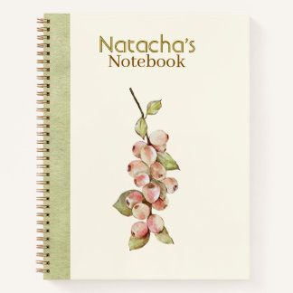 Custom watercolor floral pastel pink Green Notebook