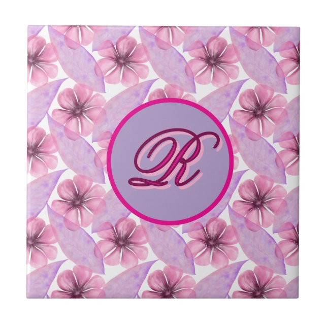 Custom Watercolor floral pattern  Poster Ceramic Tile (Front)