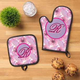 Custom Watercolor floral pattern Poster Oven Mitt & Pot Holder Set