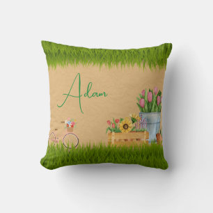 Custom Watercolor Floral Spring Mountains  Throw Pillow