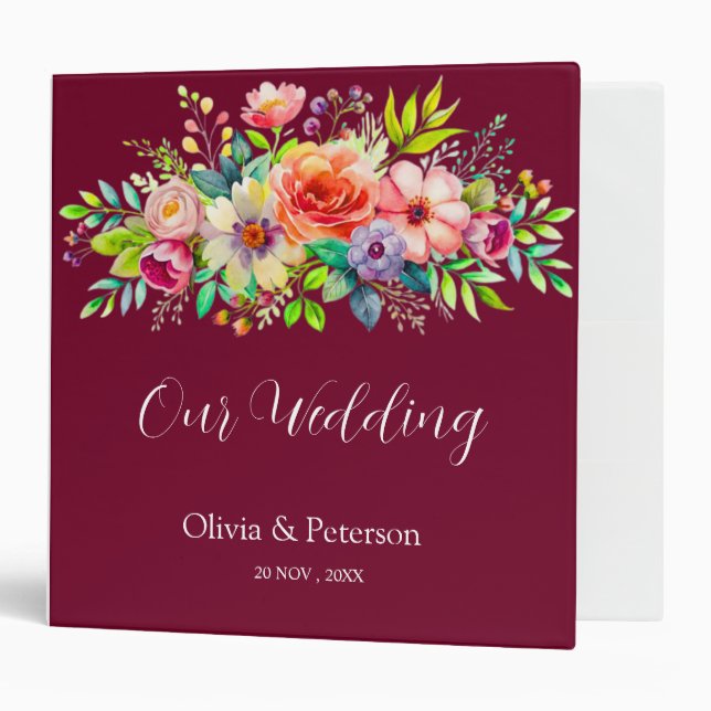 Custom Watercolor Floral Wedding Binder (Front/Inside)
