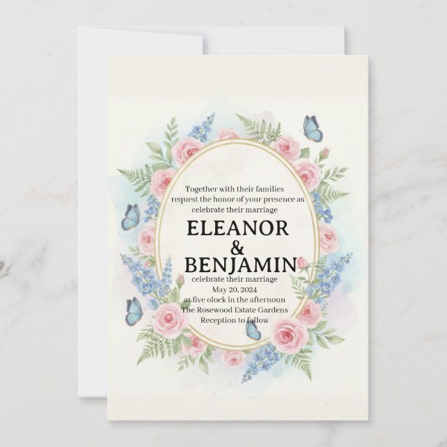 Custom Watercolor Floral Wedding Invitation (Front)