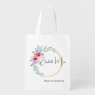 Custom Watercolor flower Gold Brides Maid Grocery Bag