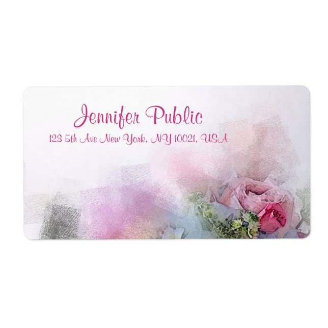 Custom Watercolor Flowers Elegant Modern Script Label (Front)