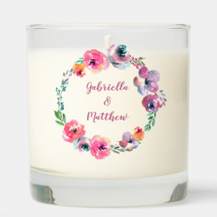 Custom Watercolor Flowers Modern Elegant Wedding Scented Candle