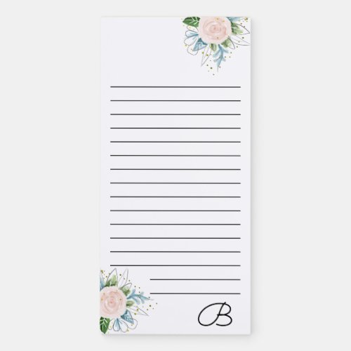 Custom Watercolor Flowers Monogrammed Magnetic Notepad