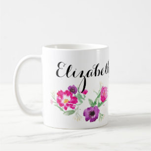 Custom Watercolor Flowers Name Mug