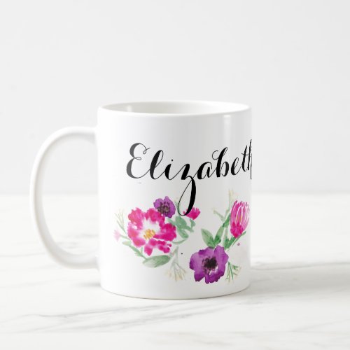 Custom Watercolor Flowers Name Mug