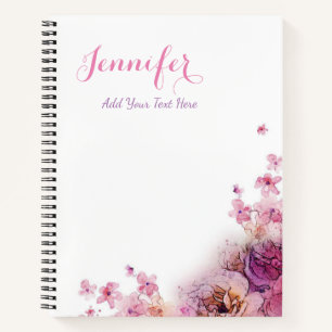 Custom Watercolor Flowers Roses Elegant Template Notebook