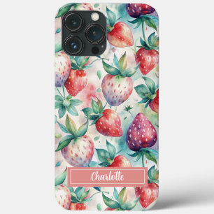 Custom Watercolor Fresh Strawberries iPhone 13 Pro Max Case