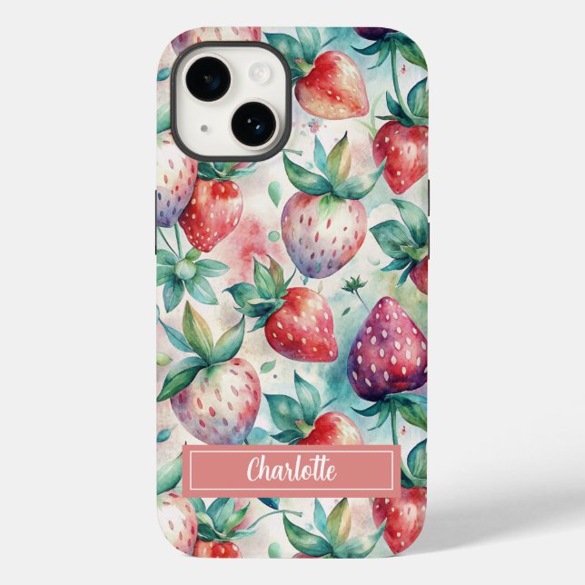 Custom Watercolor Fresh Strawberries Case-Mate iPhone Case (Back)