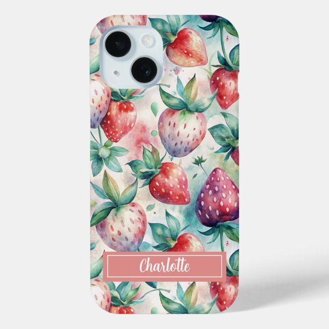 Custom Watercolor Fresh Strawberries Case-Mate iPhone Case (Back)