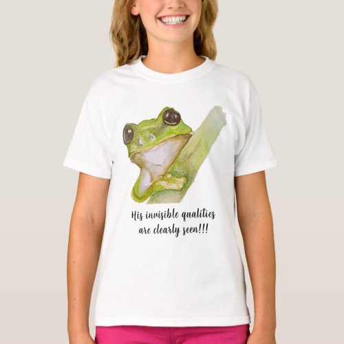 Custom watercolor frog Girls T_Shirt