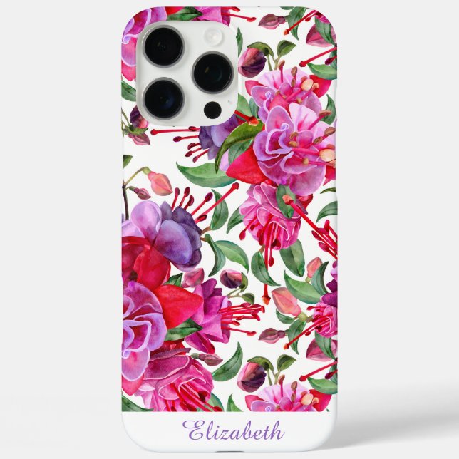 Custom Watercolor Fuchsia Blooms Case-Mate iPhone Case (Back)