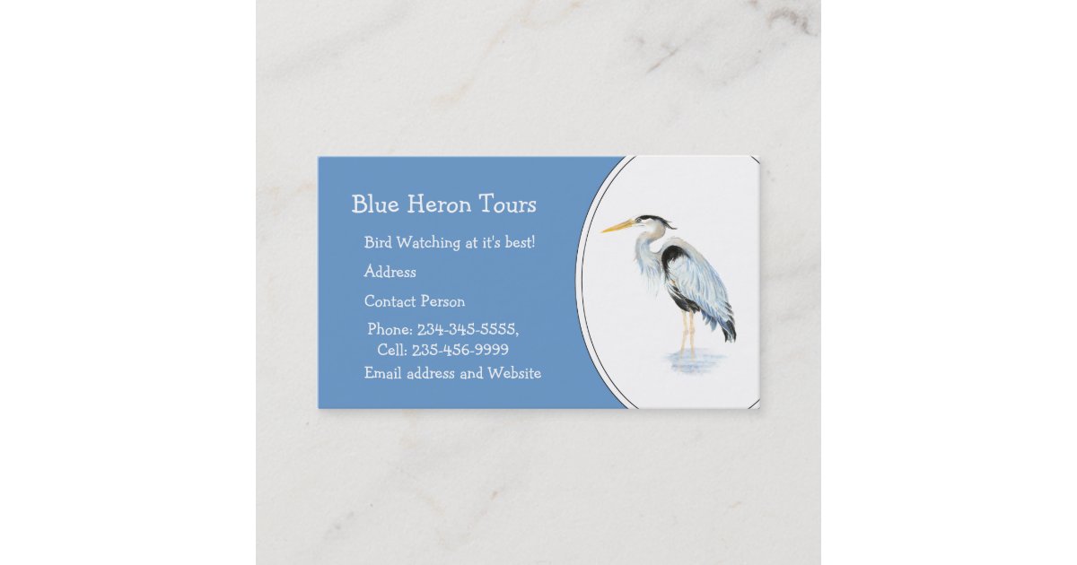 Custom Watercolor Great Blue Heron Bird Business Card Zazzle Com