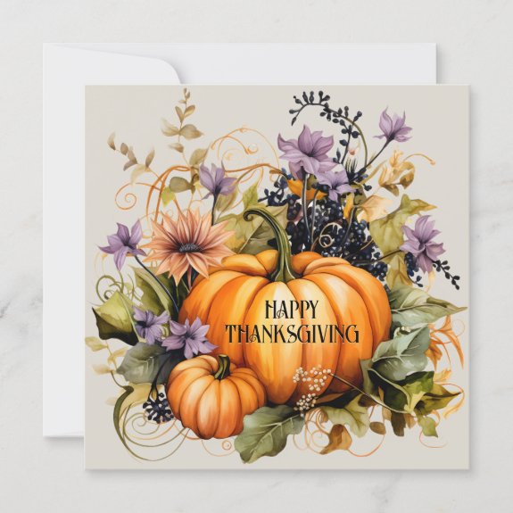 Custom Watercolor Happy Thanksgiving Card