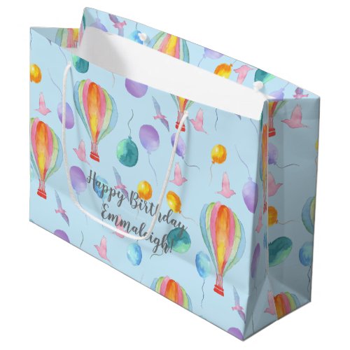 Custom Watercolor Hot_Air_Balloon Pattern Large Gift Bag