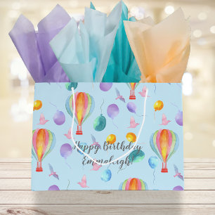 Custom Watercolor Hot-Air-Balloon Pattern Large Gift Bag