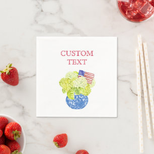 Custom Watercolor Hydrangea American Flag Napkins
