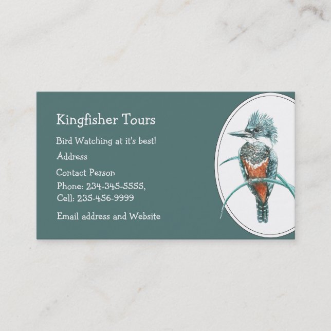 Custom Watercolor Kingfisher Bird Business Card (Front)