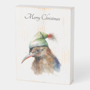 Custom Watercolor Kiwi Bird Christmas Green Elf Wooden Box Sign