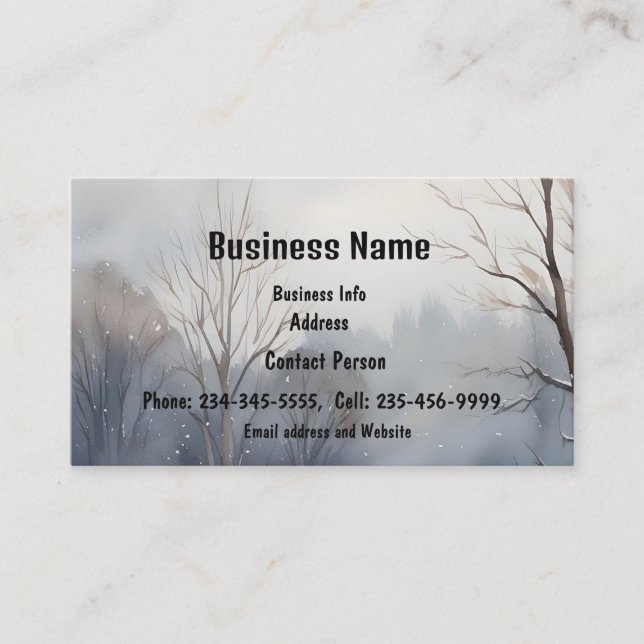 Custom Watercolor Landscape Scenic Trees  Snow Business Card (Front)