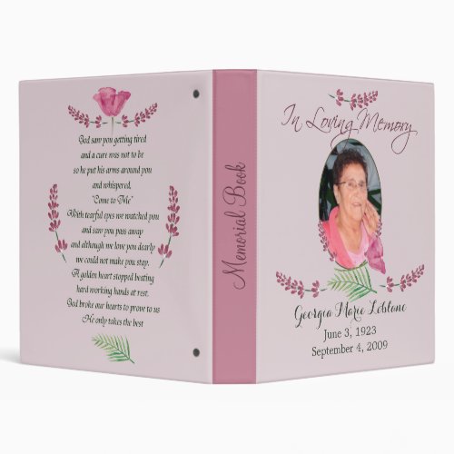 Custom Watercolor Lavender Memorial Keepsakes 3 Ring Binder