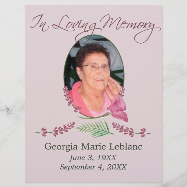 Custom Watercolor Lavender Memorial Keepsakes Flyer (Front)