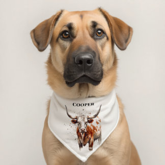 Custom Watercolor Longhorn Western Ranch Art Pet Bandana Collar