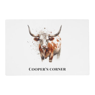 Custom Watercolor Longhorn Western Ranch Art Placemat
