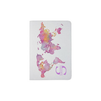 Custom Watercolor Map Passport Holder