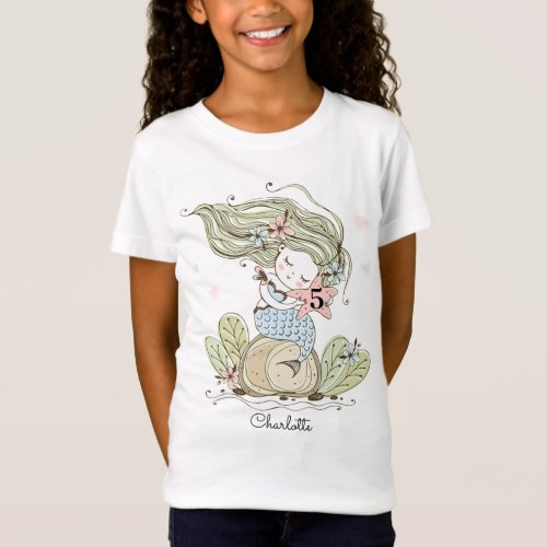 Custom Watercolor Mermaid 5thy Birthday T_Shirt