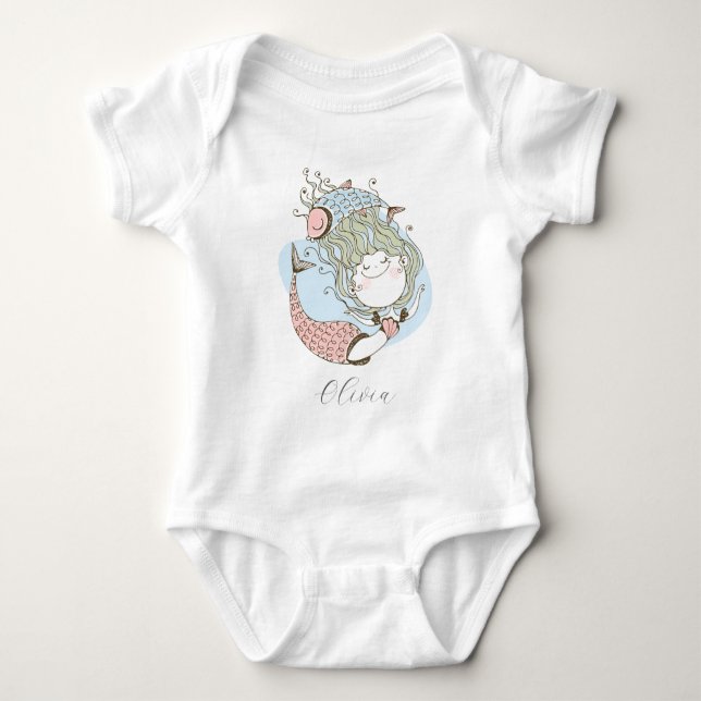 Custom Watercolor Mermaid Personalized Girl Baby Bodysuit (Front)