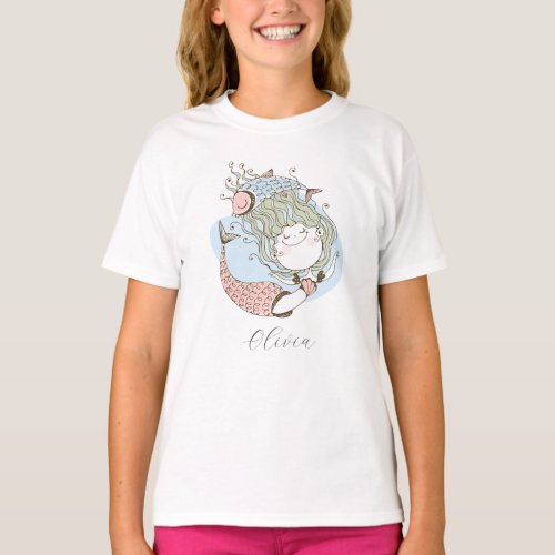 Custom Watercolor Mermaid Personalized Girl T_Shirt