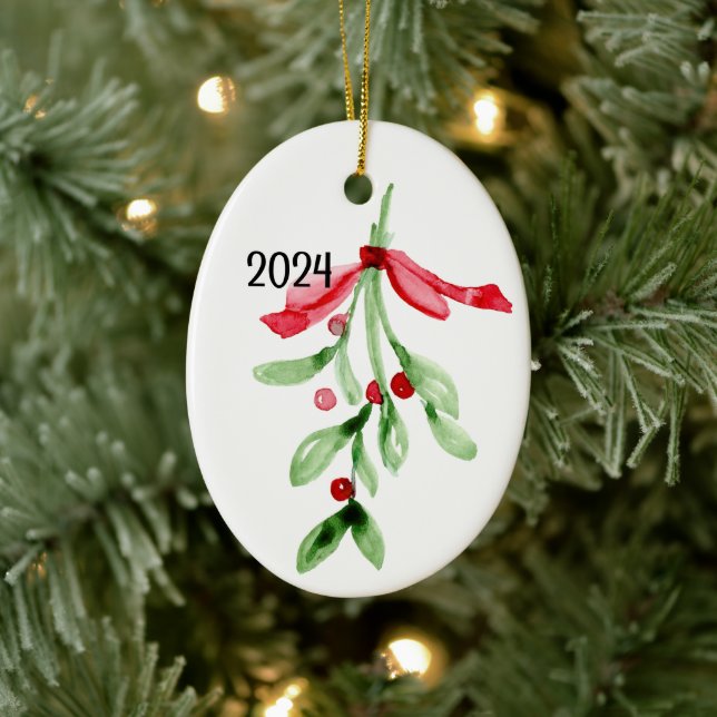 CUSTOM Watercolor Mistletoe - Christmas Ornament (Tree)