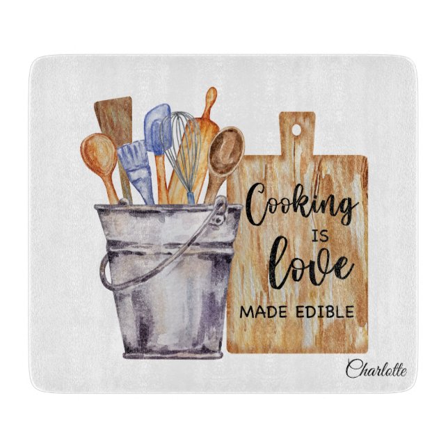 Custom Watercolor Name Cutting Board (Front)
