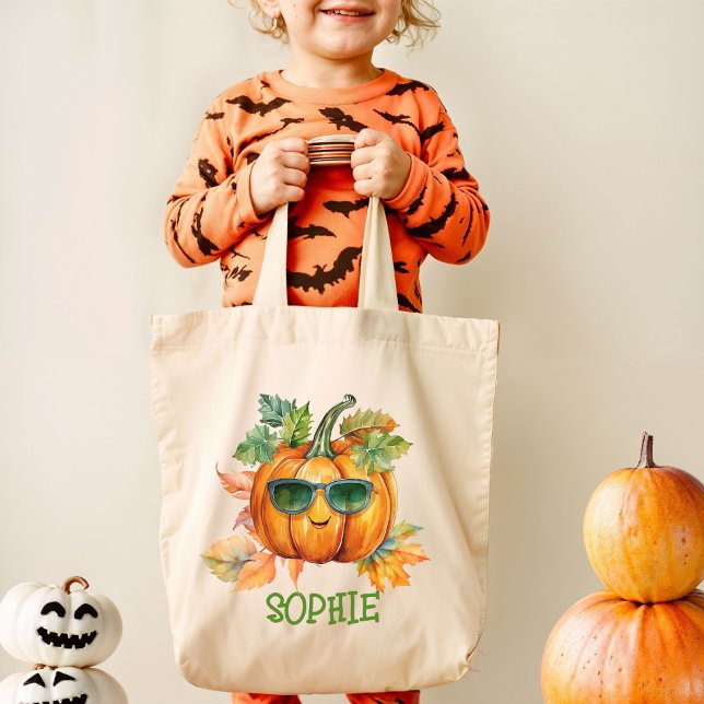 Custom Watercolor Orange Pumpkin Halloween Candy Tote Bag (Creator Uploaded)