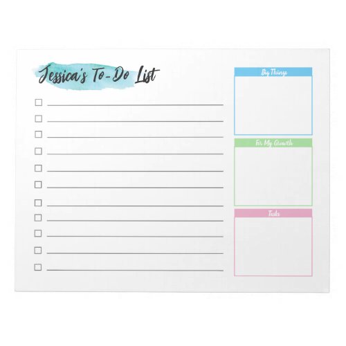 Custom Watercolor Personalized To do list  Notepad