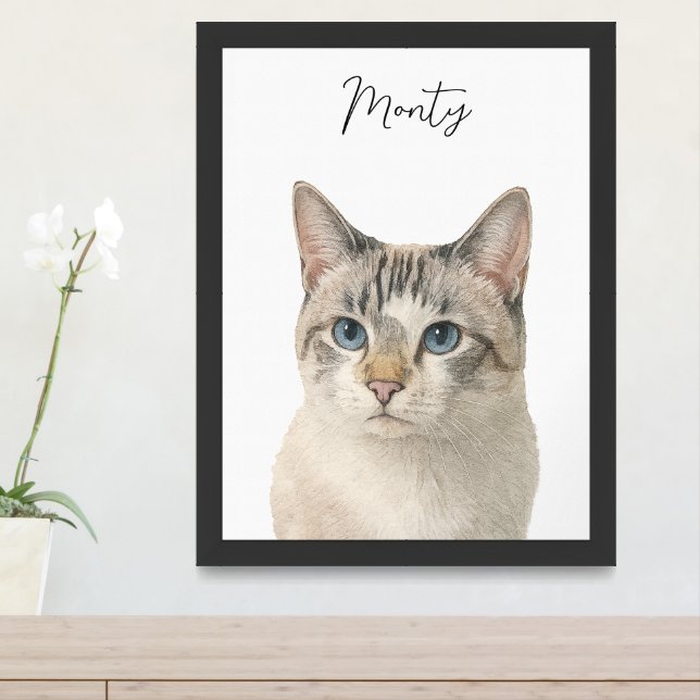 Custom Watercolor Pet Cat Portrait Framed Art (Entryway)