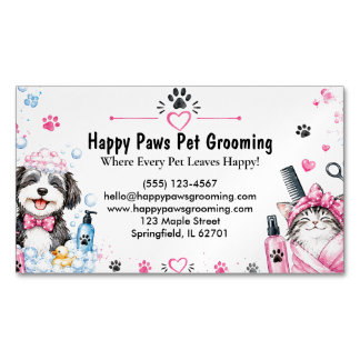 Custom Watercolor Pet Grooming Business Card Magnet