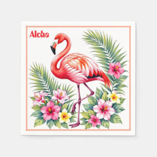 Custom Watercolor Pink Flamingo Floral Hawaiian Napkins