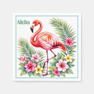 Custom Watercolor Pink Flamingo Floral Hawaiian Napkins
