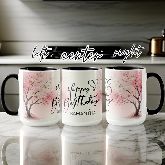 Custom Watercolor Pink Happy Birthday Mug for Her (happy birthday mug for her, women, girl, mom, birthday gift for women, birthday present for her)