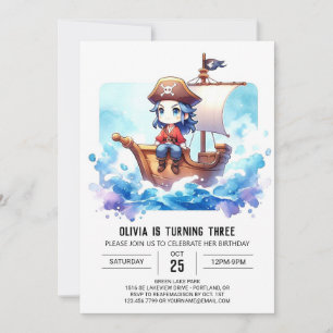 Custom Watercolor Pirate Birthday Invitation
