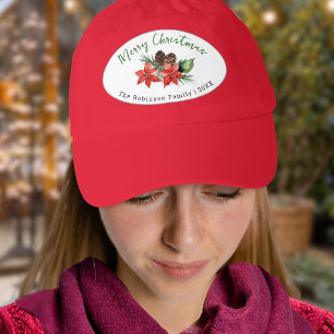 Custom Watercolor Poinsettia Merry Christmas Hat