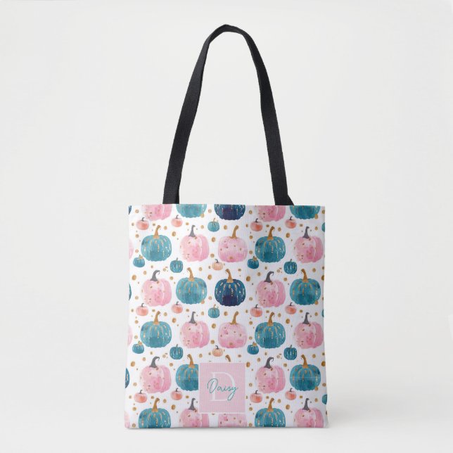 Custom Watercolor Pumpkin Pattern Tote Bag (Front)